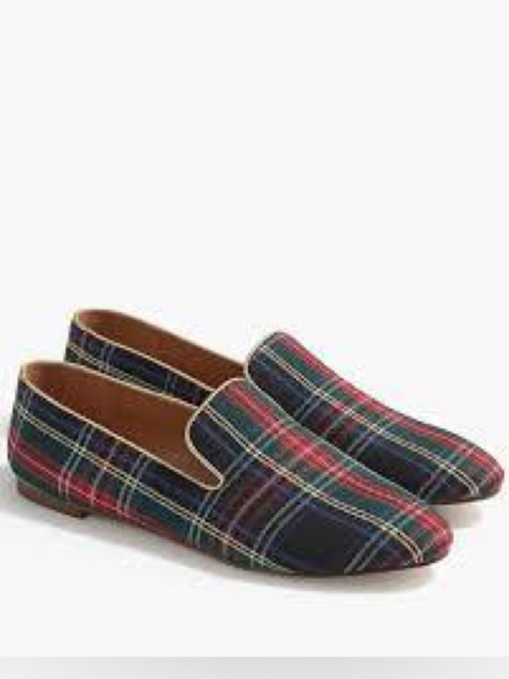 J Crew Stewart Tartan Plaid Smoking Loafers Shoes Womens Size 7.5 Holiday Preppy